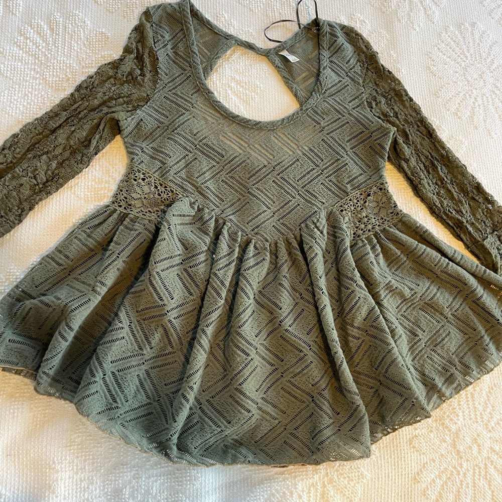Free People Olive Green Lace Blouse